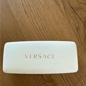 Versace Cream Eyeglass Case with Gold Lettering